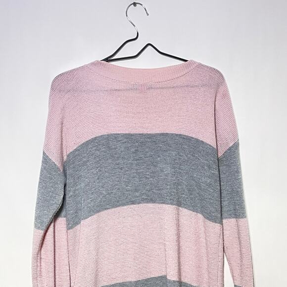 Vince Camuto Sweater Womens Medium Pink Gray Color Block Knit Pullover Baggy - Picture 4 of 14